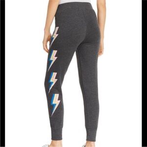 Wildfox Gray Joggers with Colorful Lightning Bolts